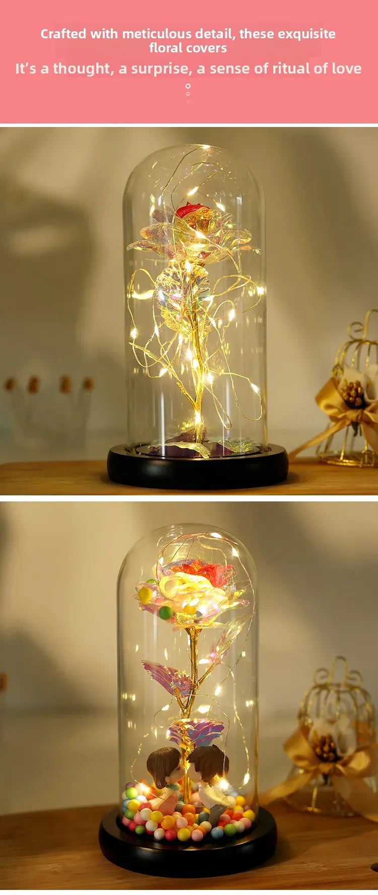 Valentines Day Gift for Girlfriend Eternal Rose LED Light Foil Flower In Glass Cover Mothers Day Wedding Favors Bridesmaid Gift Valentines Day Gift for Girlfriend Eternal Rose LED Light Foil Flower In Glass Cover Mothers Day Wedding Favors Bridesmaid Gift