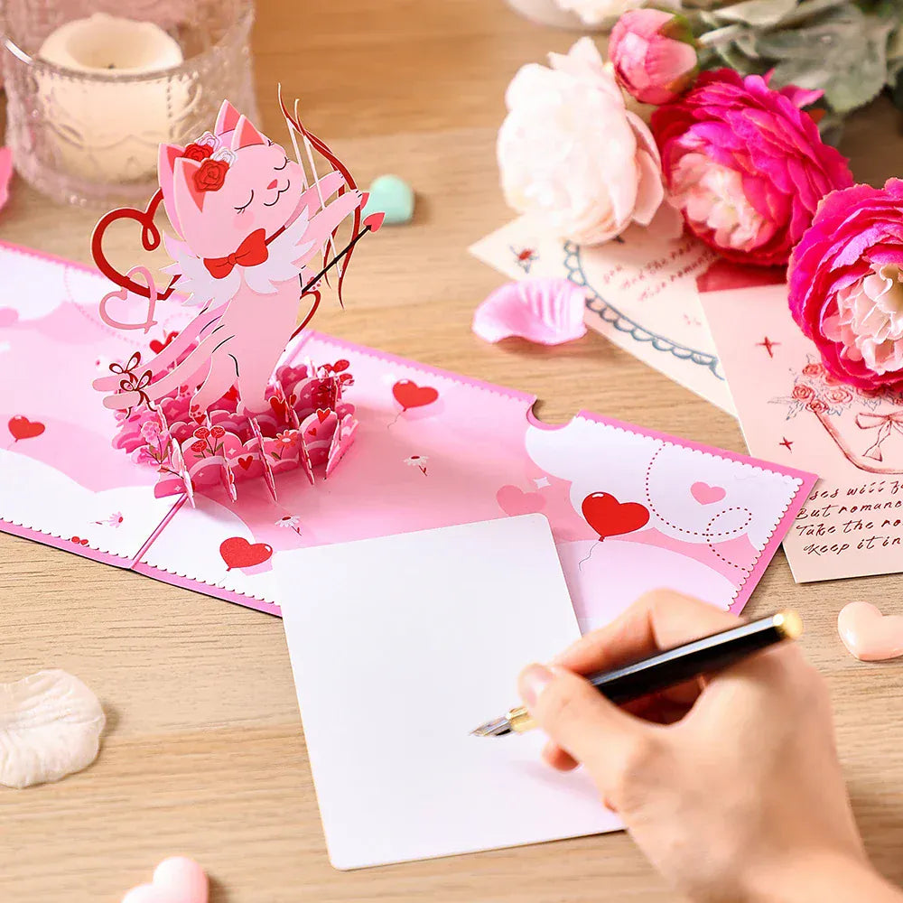 Valentines Day Greeting Card Romantic Cupid Cat Balloon Pop Up 3D Greetings Card Postcard Love Gifts For Couples Wife Lover Valentines Day Greeting Card Romantic Cupid Cat Balloon Pop Up 3D Greetings Card Postcard Love Gifts For Couples Wife Lover