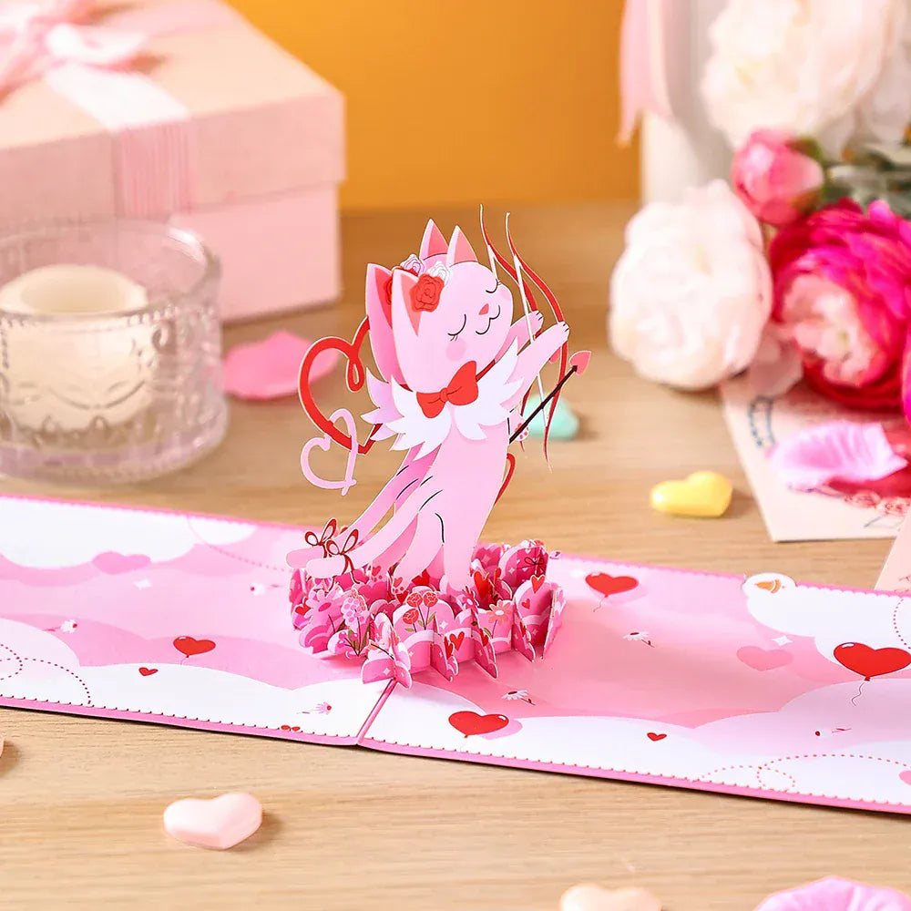 Valentines Day Greeting Card Romantic Cupid Cat Balloon Pop Up 3D Greetings Card Postcard Love Gifts For Couples Wife Lover Valentines Day Greeting Card Romantic Cupid Cat Balloon Pop Up 3D Greetings Card Postcard Love Gifts For Couples Wife Lover
