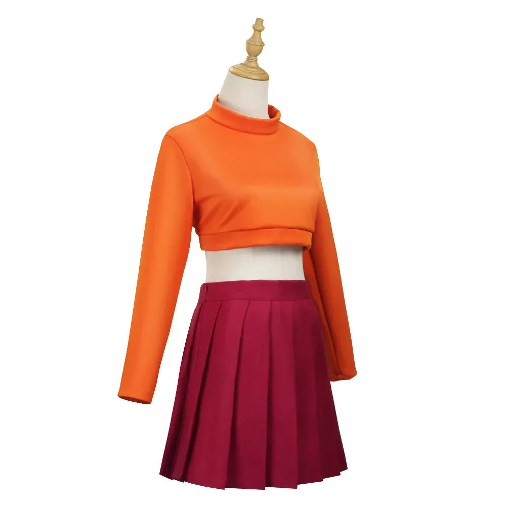 Velma Anime Cosplay Costume Set – Orange Uniform | Sizes XS–XXXL Velma Anime Cosplay Costume Set – Orange Uniform with Skirt & Socks | Sizes XS–XXXL