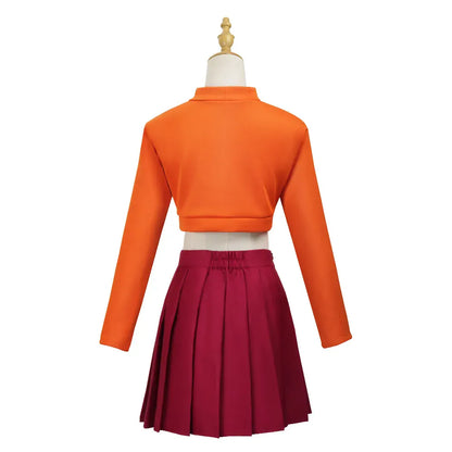 Velma Anime Cosplay Costume Set – Orange Uniform | Sizes XS–XXXL Velma Anime Cosplay Costume Set – Orange Uniform with Skirt & Socks | Sizes XS–XXXL