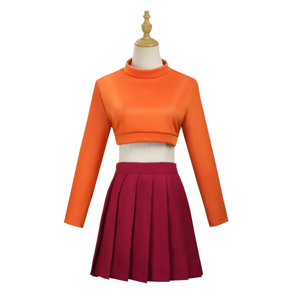 Velma Anime Cosplay Costume Set – Orange Uniform | Sizes XS–XXXL Velma Anime Cosplay Costume Set – Orange Uniform with Skirt & Socks | Sizes XS–XXXL