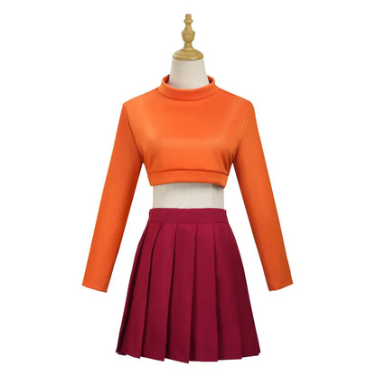 Velma Anime Cosplay Costume Set – Orange Uniform | Sizes XS–XXXL Velma Anime Cosplay Costume Set – Orange Uniform with Skirt & Socks | Sizes XS–XXXL