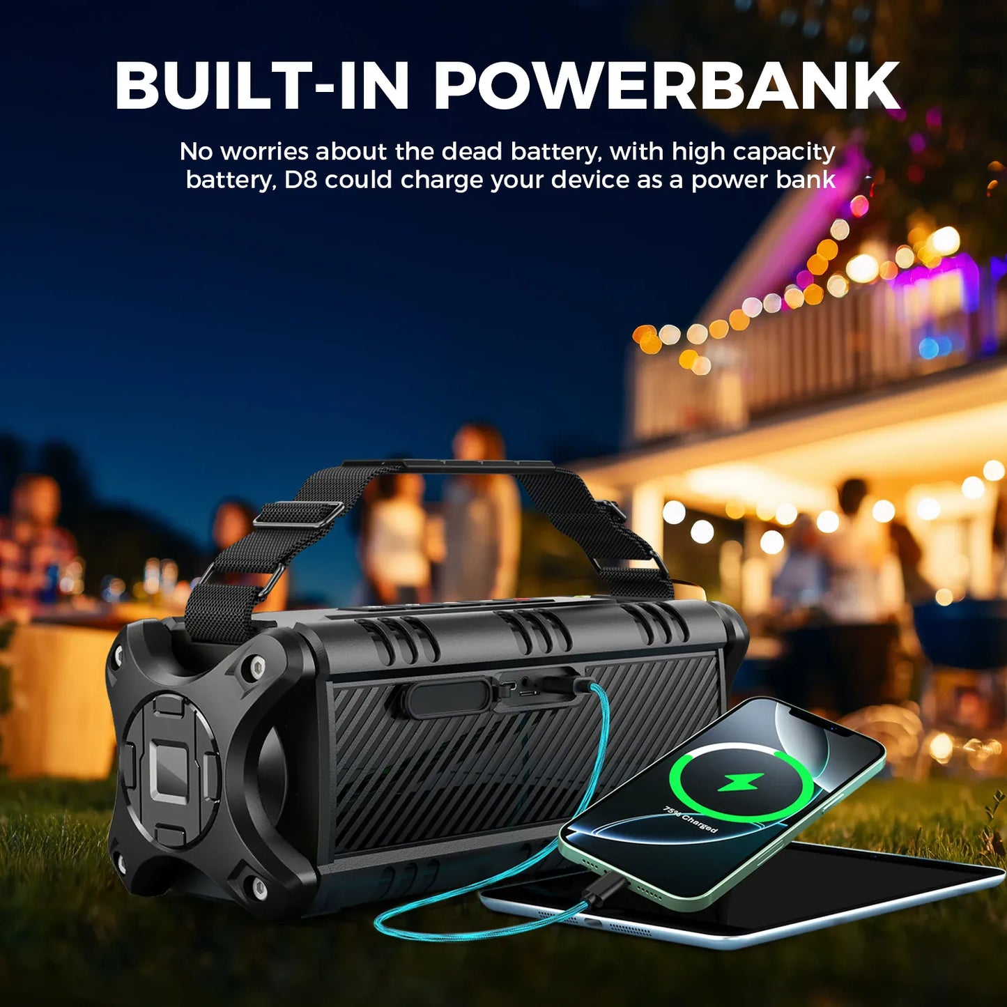 W-KING D8 90W Bluetooth Speaker IPX6 Waterproof | Wahooly W-KING D8 Bluetooth Speaker — 90W Booming Bass, IPX6 Waterproof, 40-Hour Playtime