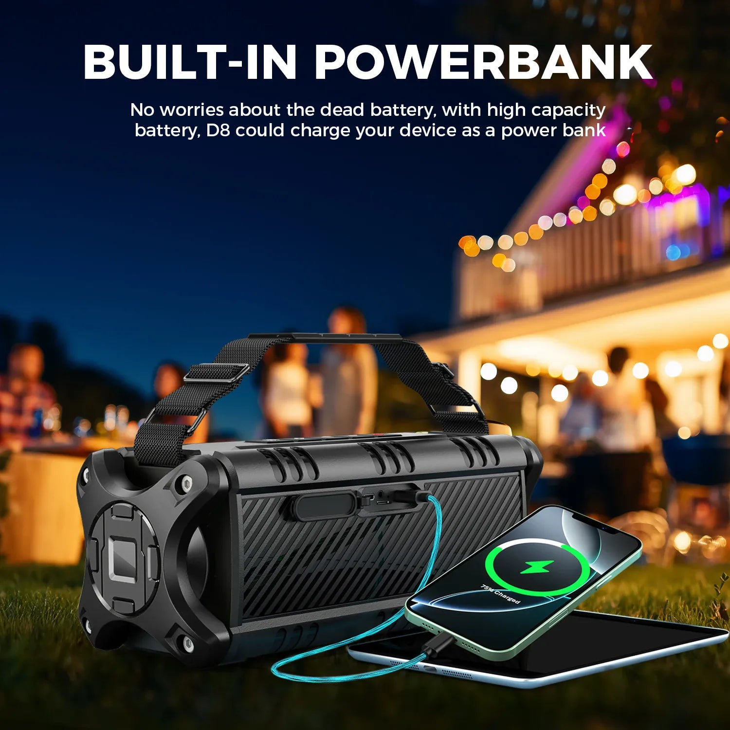 W-KING D8 90W Bluetooth Speaker IPX6 Waterproof | Wahooly W-KING D8 Bluetooth Speaker — 90W Booming Bass, IPX6 Waterproof, 40-Hour Playtime
