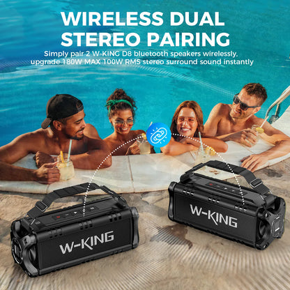 W-KING D8 90W Bluetooth Speaker IPX6 Waterproof | Wahooly W-KING D8 Bluetooth Speaker — 90W Booming Bass, IPX6 Waterproof, 40-Hour Playtime