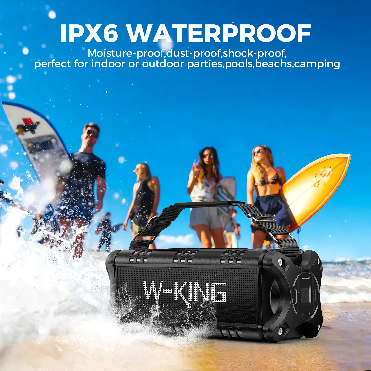 W-KING D8 90W Bluetooth Speaker IPX6 Waterproof | Wahooly W-KING D8 Bluetooth Speaker — 90W Booming Bass, IPX6 Waterproof, 40-Hour Playtime