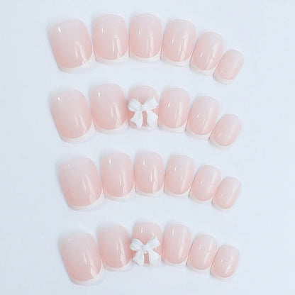 White French Press on Nails 3D Bowknot Fake Nails Tips Full Cover Wearable False Nails for Women and Girls DIY Manicure 24Pcs White French Press on Nails 3D Bowknot Fake Nails Tips Full Cover Wearable False Nails for Women and Girls DIY Manicure 24Pcs