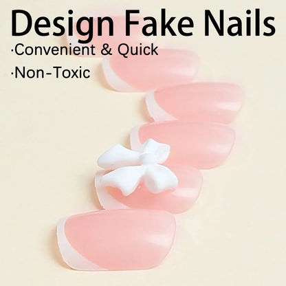White French Press on Nails 3D Bowknot Fake Nails Tips Full Cover Wearable False Nails for Women and Girls DIY Manicure 24Pcs White French Press on Nails 3D Bowknot Fake Nails Tips Full Cover Wearable False Nails for Women and Girls DIY Manicure 24Pcs