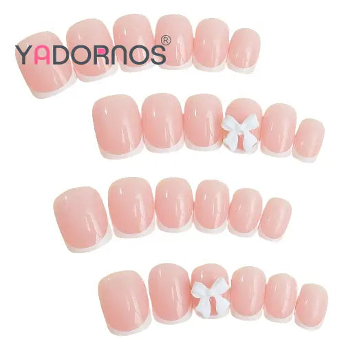 White French Press on Nails 3D Bowknot Fake Nails Tips Full Cover Wearable False Nails for Women and Girls DIY Manicure 24Pcs White French Press on Nails 3D Bowknot Fake Nails Tips Full Cover Wearable False Nails for Women and Girls DIY Manicure 24Pcs