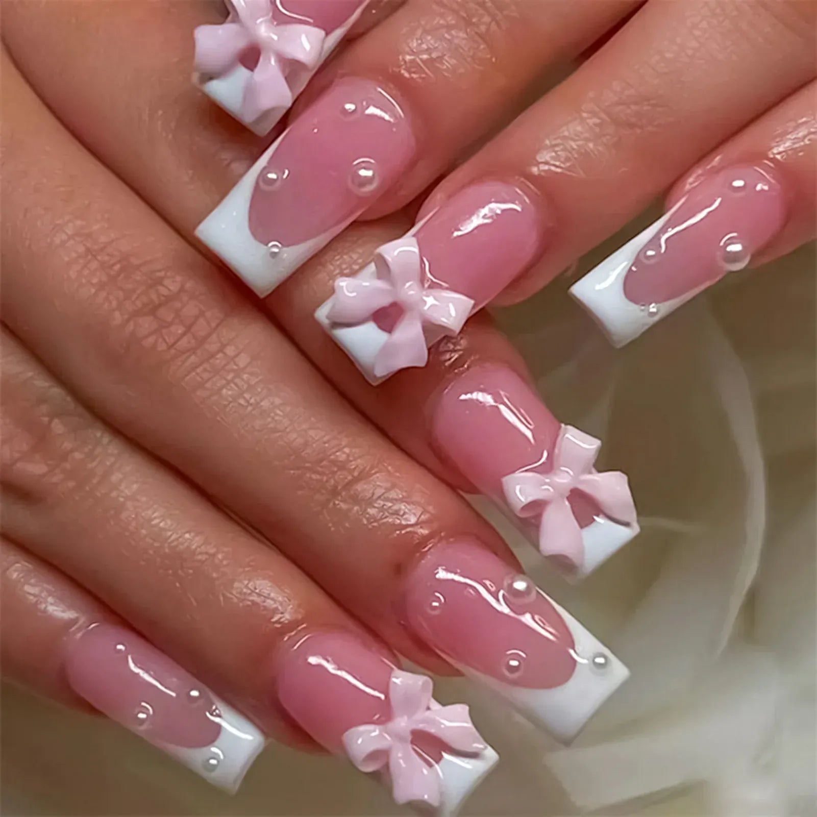 White French Press on Nails 3D Bowknot Fake Nails Tips Full Cover Wearable False Nails for Women and Girls DIY Manicure 24Pcs White French Press on Nails 3D Bowknot Fake Nails Tips Full Cover Wearable False Nails for Women and Girls DIY Manicure 24Pcs