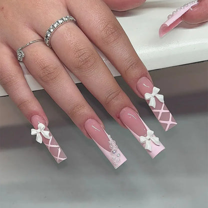 White French Press on Nails 3D Bowknot Fake Nails Tips Full Cover Wearable False Nails for Women and Girls DIY Manicure 24Pcs White French Press on Nails 3D Bowknot Fake Nails Tips Full Cover Wearable False Nails for Women and Girls DIY Manicure 24Pcs