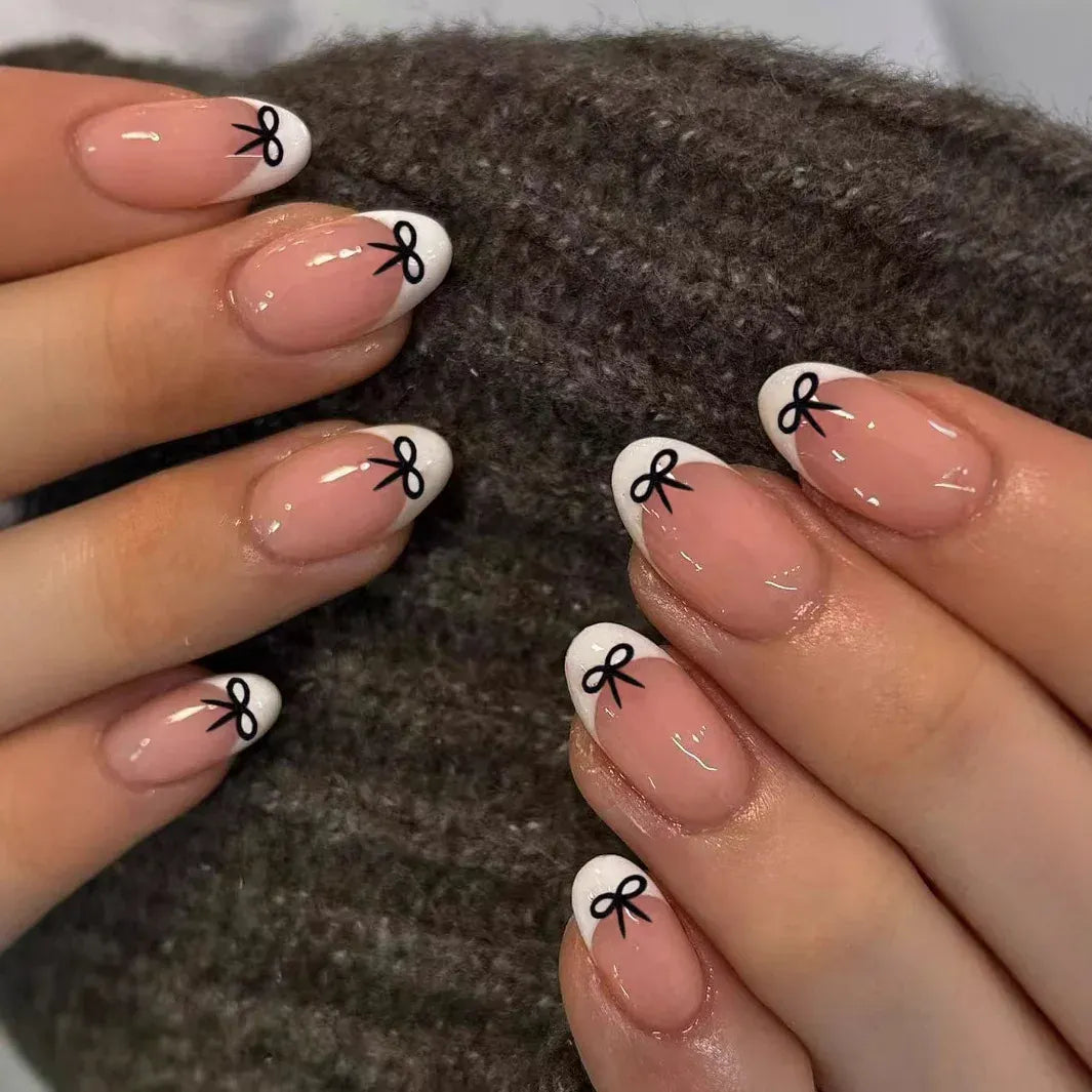 White French Press on Nails 3D Bowknot Fake Nails Tips Full Cover Wearable False Nails for Women and Girls DIY Manicure 24Pcs White French Press on Nails 3D Bowknot Fake Nails Tips Full Cover Wearable False Nails for Women and Girls DIY Manicure 24Pcs