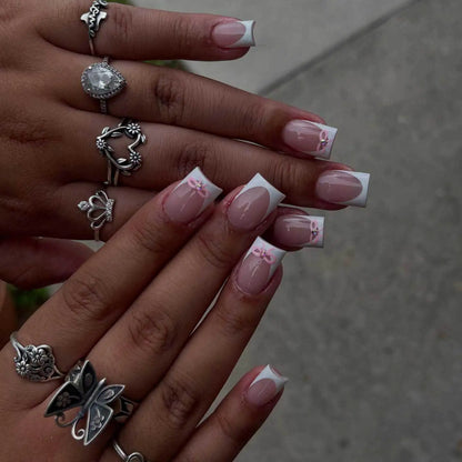White French Press on Nails 3D Bowknot Fake Nails Tips Full Cover Wearable False Nails for Women and Girls DIY Manicure 24Pcs White French Press on Nails 3D Bowknot Fake Nails Tips Full Cover Wearable False Nails for Women and Girls DIY Manicure 24Pcs