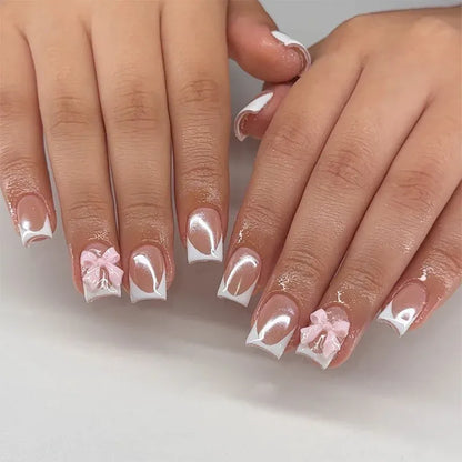 White French Press on Nails 3D Bowknot Fake Nails Tips Full Cover Wearable False Nails for Women and Girls DIY Manicure 24Pcs White French Press on Nails 3D Bowknot Fake Nails Tips Full Cover Wearable False Nails for Women and Girls DIY Manicure 24Pcs