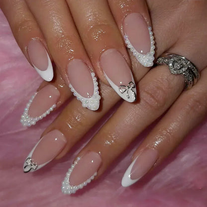 White French Press on Nails 3D Bowknot Fake Nails Tips Full Cover Wearable False Nails for Women and Girls DIY Manicure 24Pcs White French Press on Nails 3D Bowknot Fake Nails Tips Full Cover Wearable False Nails for Women and Girls DIY Manicure 24Pcs