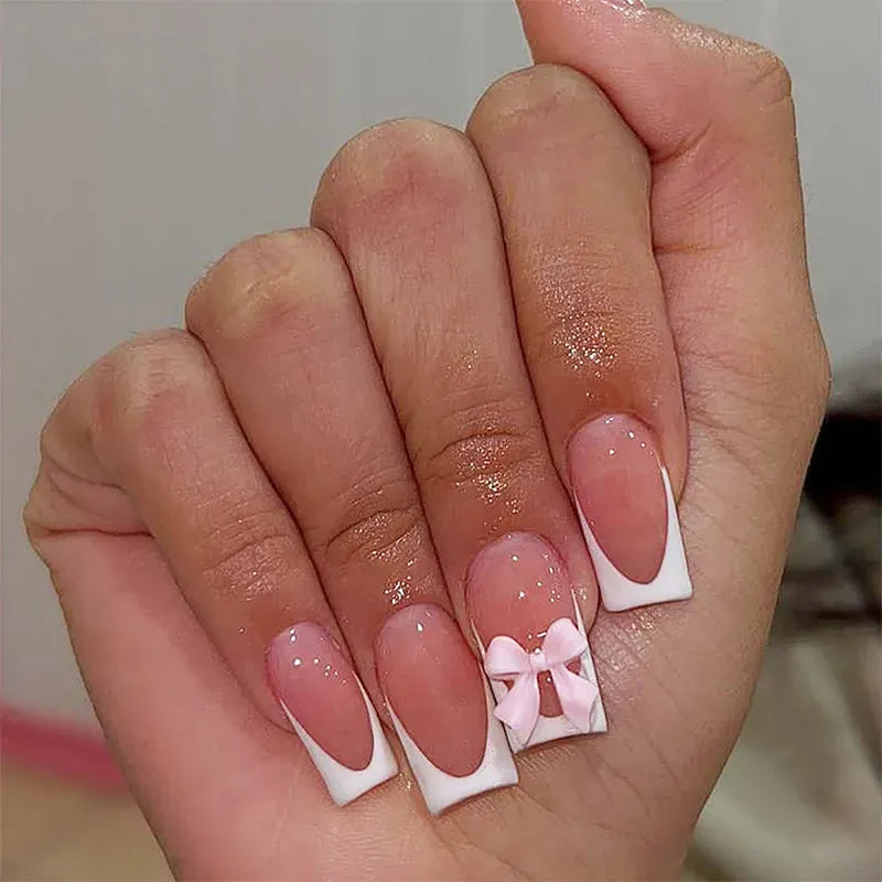 White French Press on Nails 3D Bowknot Fake Nails Tips Full Cover Wearable False Nails for Women and Girls DIY Manicure 24Pcs White French Press on Nails 3D Bowknot Fake Nails Tips Full Cover Wearable False Nails for Women and Girls DIY Manicure 24Pcs