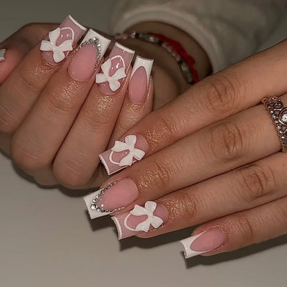 White French Press on Nails 3D Bowknot Fake Nails Tips Full Cover Wearable False Nails for Women and Girls DIY Manicure 24Pcs White French Press on Nails 3D Bowknot Fake Nails Tips Full Cover Wearable False Nails for Women and Girls DIY Manicure 24Pcs