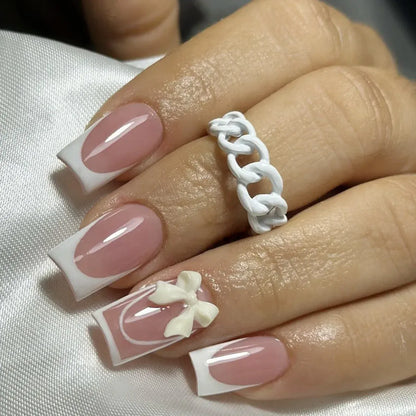 White French Press on Nails 3D Bowknot Fake Nails Tips Full Cover Wearable False Nails for Women and Girls DIY Manicure 24Pcs White French Press on Nails 3D Bowknot Fake Nails Tips Full Cover Wearable False Nails for Women and Girls DIY Manicure 24Pcs