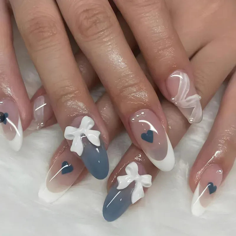 White French Press on Nails 3D Bowknot Fake Nails Tips Full Cover Wearable False Nails for Women and Girls DIY Manicure 24Pcs White French Press on Nails 3D Bowknot Fake Nails Tips Full Cover Wearable False Nails for Women and Girls DIY Manicure 24Pcs