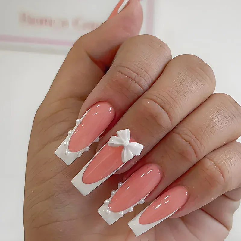 White French Press on Nails 3D Bowknot Fake Nails Tips Full Cover Wearable False Nails for Women and Girls DIY Manicure 24Pcs White French Press on Nails 3D Bowknot Fake Nails Tips Full Cover Wearable False Nails for Women and Girls DIY Manicure 24Pcs