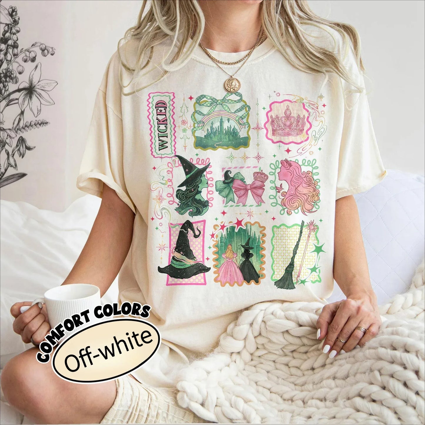 WICKED "Witch Princess Retro Collage Printed Sweet Cool Style" Wicked Witch "Theme Loose Short Sleeved Women's T-shirt WICKED "Witch Princess Retro Collage Printed Sweet Cool Style" Wicked Witch "Theme Loose Short Sleeved Women's T-shirt