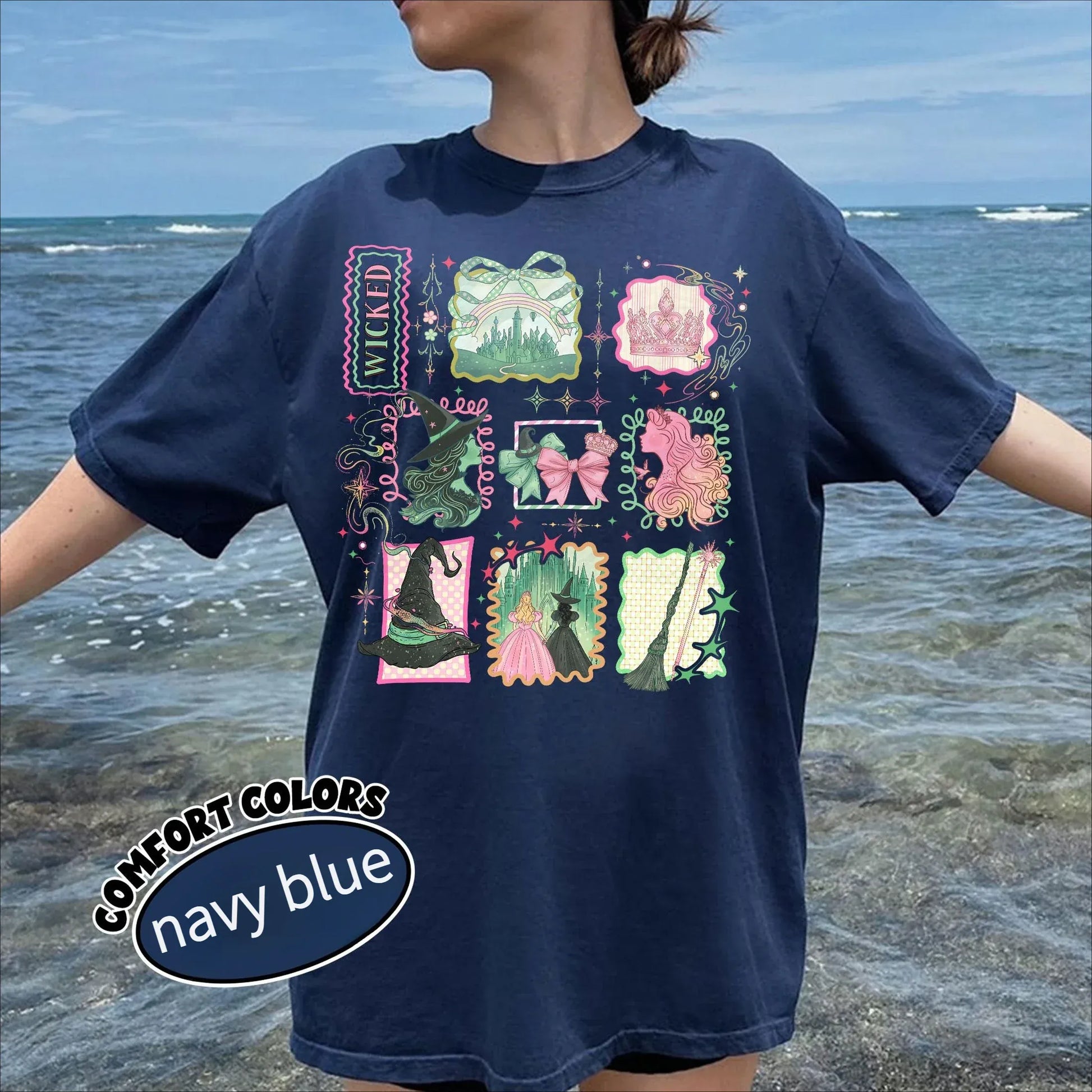 WICKED "Witch Princess Retro Collage Printed Sweet Cool Style" Wicked Witch "Theme Loose Short Sleeved Women's T-shirt WICKED "Witch Princess Retro Collage Printed Sweet Cool Style" Wicked Witch "Theme Loose Short Sleeved Women's T-shirt