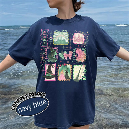 WICKED "Witch Princess Retro Collage Printed Sweet Cool Style" Wicked Witch "Theme Loose Short Sleeved Women's T-shirt WICKED "Witch Princess Retro Collage Printed Sweet Cool Style" Wicked Witch "Theme Loose Short Sleeved Women's T-shirt
