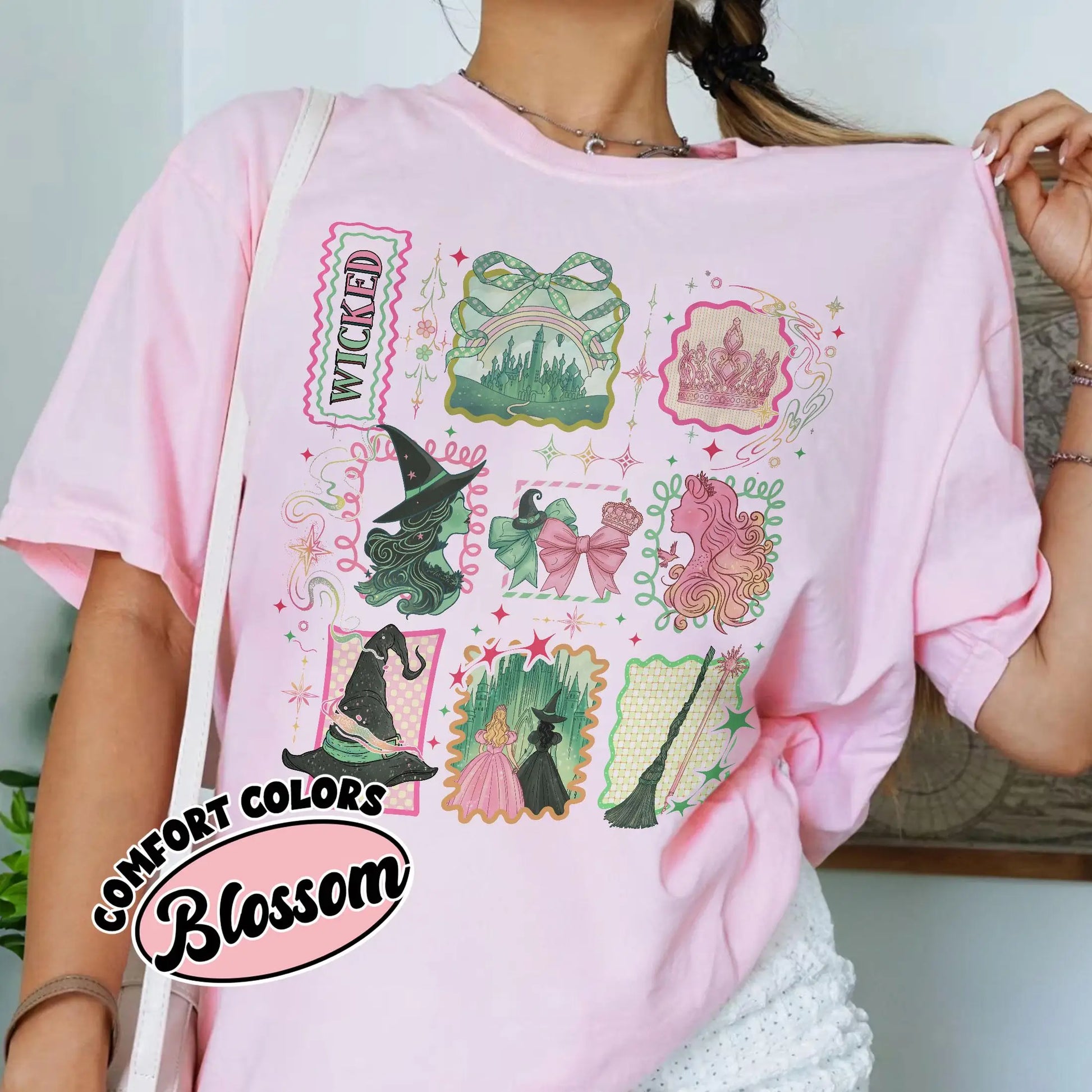 WICKED "Witch Princess Retro Collage Printed Sweet Cool Style" Wicked Witch "Theme Loose Short Sleeved Women's T-shirt WICKED "Witch Princess Retro Collage Printed Sweet Cool Style" Wicked Witch "Theme Loose Short Sleeved Women's T-shirt