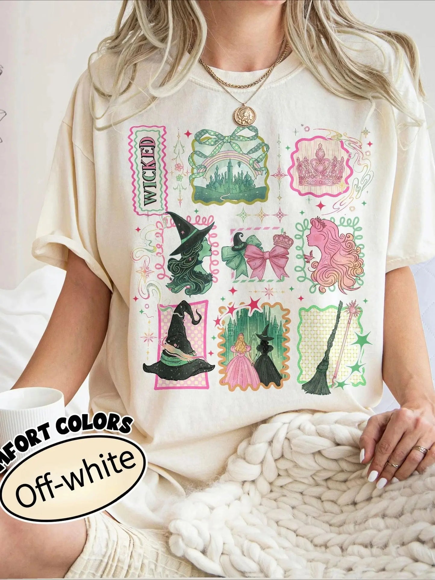 WICKED "Witch Princess Retro Collage Printed Sweet Cool Style" Wicked Witch "Theme Loose Short Sleeved Women's T-shirt WICKED "Witch Princess Retro Collage Printed Sweet Cool Style" Wicked Witch "Theme Loose Short Sleeved Women's T-shirt