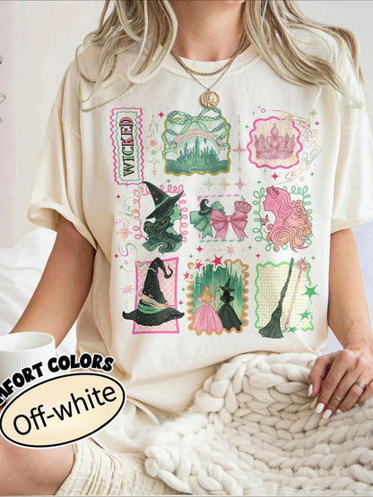 WICKED "Witch Princess Retro Collage Printed Sweet Cool Style" Wicked Witch "Theme Loose Short Sleeved Women's T-shirt WICKED "Witch Princess Retro Collage Printed Sweet Cool Style" Wicked Witch "Theme Loose Short Sleeved Women's T-shirt