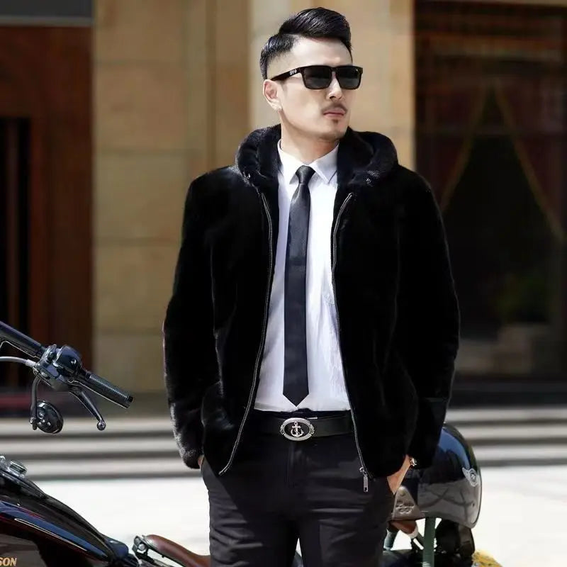 Winter Men's High-end Fur Mink Coat Coat Hooded Imitation Mink Jacket Winter Men's High-end Fur Mink Coat Coat Hooded Imitation Mink Jacket