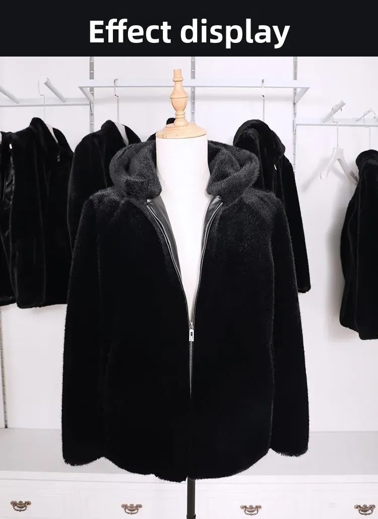 Winter Men's High-end Fur Mink Coat Coat Hooded Imitation Mink Jacket Winter Men's High-end Fur Mink Coat Coat Hooded Imitation Mink Jacket