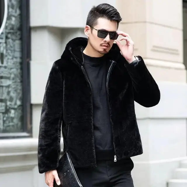 Winter Men's High-end Fur Mink Coat Coat Hooded Imitation Mink Jacket Winter Men's High-end Fur Mink Coat Coat Hooded Imitation Mink Jacket