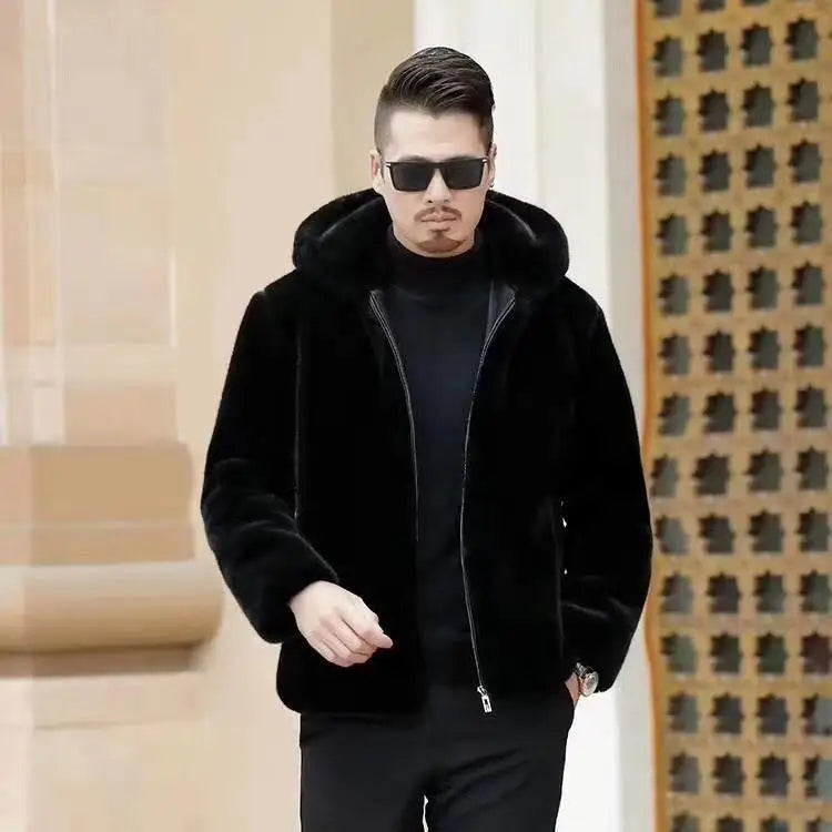 Winter Men's High-end Fur Mink Coat Coat Hooded Imitation Mink Jacket Winter Men's High-end Fur Mink Coat Coat Hooded Imitation Mink Jacket