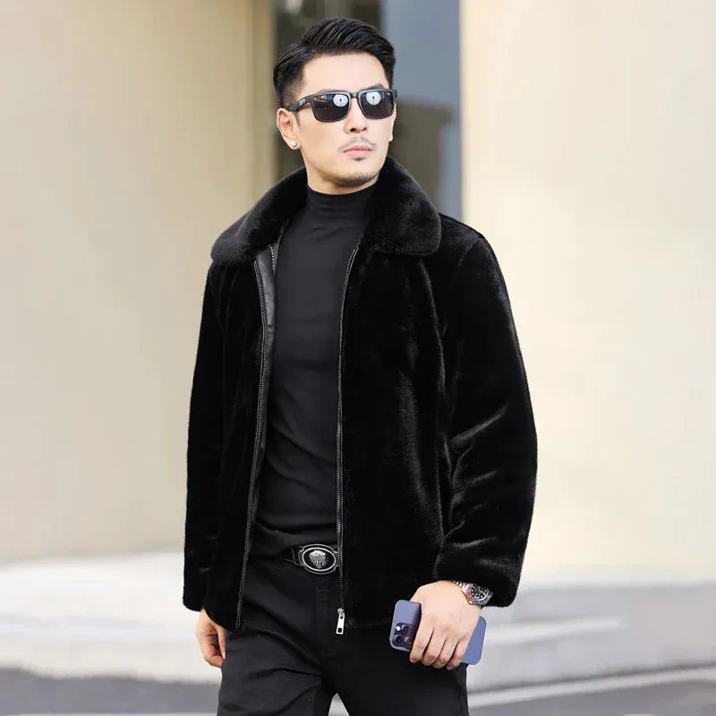 Winter thickened warm jacket middle-aged trendy business casual mink coat  lapel overcoat  short coat men's fur coat Mink fur Winter thickened warm jacket middle-aged trendy business casual mink coat  lapel overcoat  short coat men's fur coat Mink fur