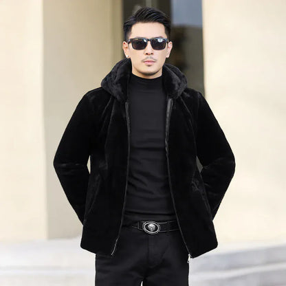 Winter thickened warm jacket middle-aged trendy business casual mink coat  lapel overcoat  short coat men's fur coat Mink fur Winter thickened warm jacket middle-aged trendy business casual mink coat  lapel overcoat  short coat men's fur coat Mink fur