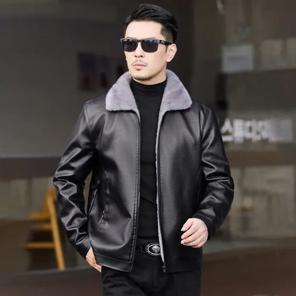 Winter thickened warm jacket middle-aged trendy business casual mink coat  lapel overcoat  short coat men's fur coat Mink fur Winter thickened warm jacket middle-aged trendy business casual mink coat  lapel overcoat  short coat men's fur coat Mink fur