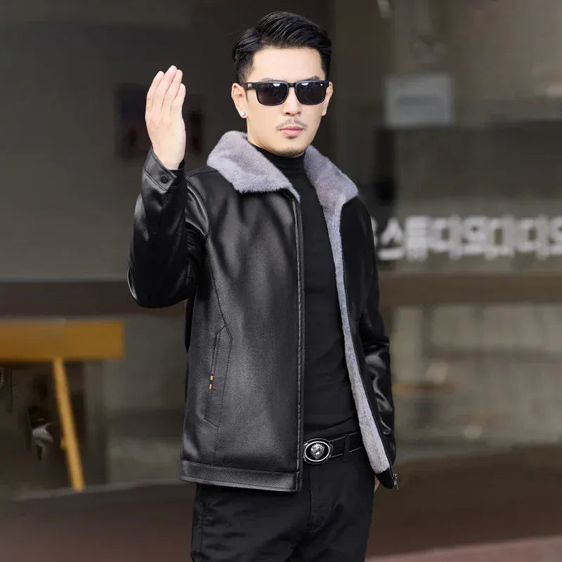 Winter thickened warm jacket middle-aged trendy business casual mink coat  lapel overcoat  short coat men's fur coat Mink fur Winter thickened warm jacket middle-aged trendy business casual mink coat  lapel overcoat  short coat men's fur coat Mink fur