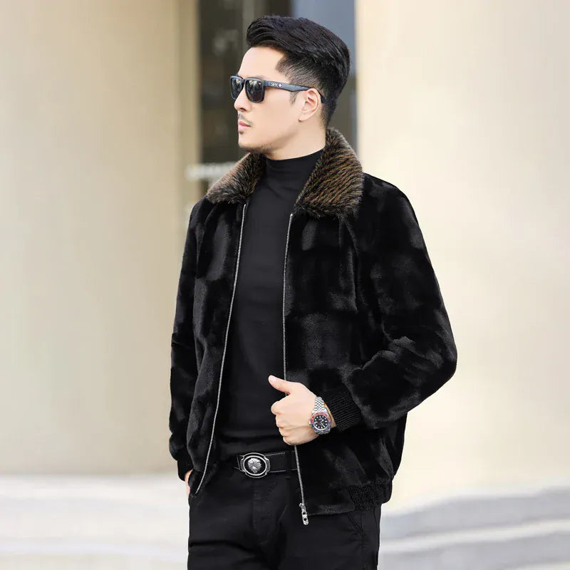 Winter thickened warm jacket middle-aged trendy business casual mink coat  lapel overcoat  short coat men's fur coat Mink fur Winter thickened warm jacket middle-aged trendy business casual mink coat  lapel overcoat  short coat men's fur coat Mink fur