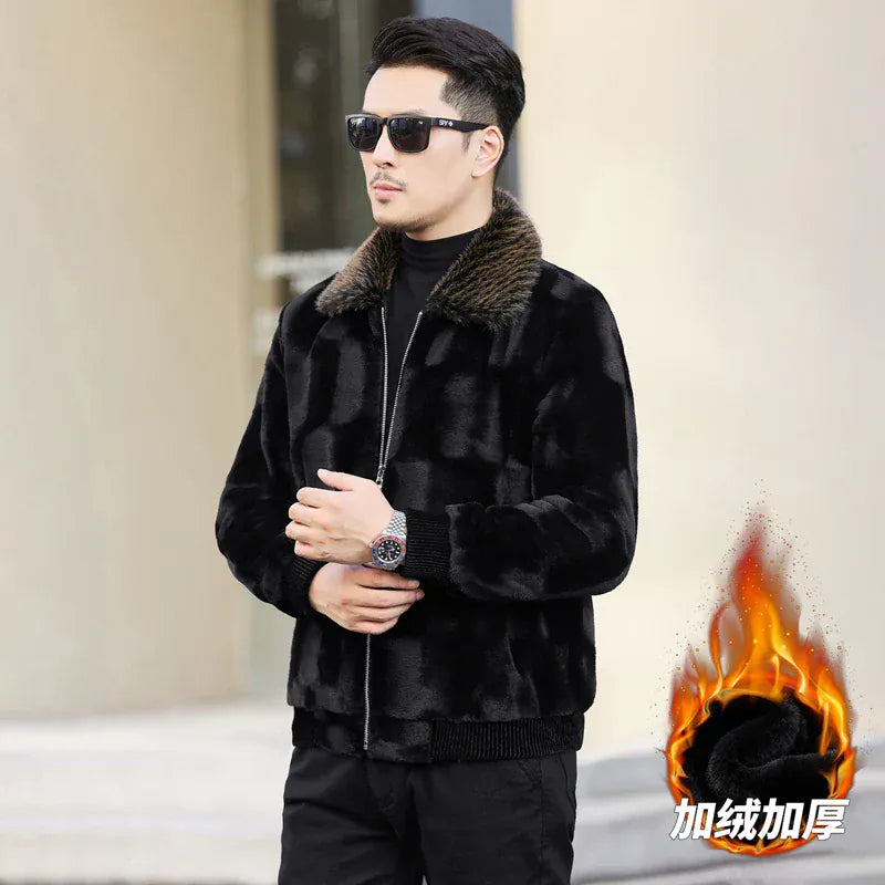 Winter thickened warm jacket middle-aged trendy business casual mink coat  lapel overcoat  short coat men's fur coat Mink fur Winter thickened warm jacket middle-aged trendy business casual mink coat  lapel overcoat  short coat men's fur coat Mink fur