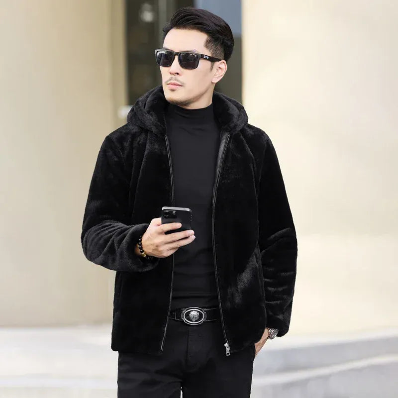 Winter thickened warm jacket middle-aged trendy business casual mink coat  lapel overcoat  short coat men's fur coat Mink fur Winter thickened warm jacket middle-aged trendy business casual mink coat  lapel overcoat  short coat men's fur coat Mink fur