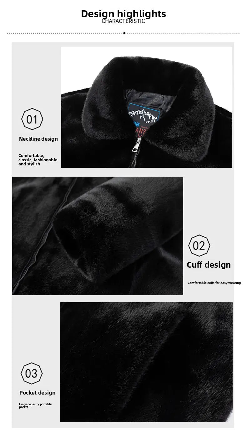 Winter thickened warm jacket middle-aged trendy business casual mink coat  lapel overcoat  short coat men's fur coat Mink fur Winter thickened warm jacket middle-aged trendy business casual mink coat  lapel overcoat  short coat men's fur coat Mink fur