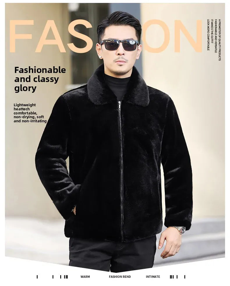 Winter thickened warm jacket middle-aged trendy business casual mink coat  lapel overcoat  short coat men's fur coat Mink fur Winter thickened warm jacket middle-aged trendy business casual mink coat  lapel overcoat  short coat men's fur coat Mink fur