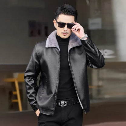 Winter thickened warm jacket middle-aged trendy business casual mink coat  lapel overcoat  short coat men's fur coat Mink fur Winter thickened warm jacket middle-aged trendy business casual mink coat  lapel overcoat  short coat men's fur coat Mink fur