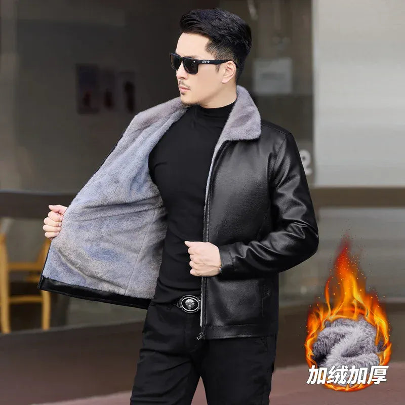 Winter thickened warm jacket middle-aged trendy business casual mink coat  lapel overcoat  short coat men's fur coat Mink fur Winter thickened warm jacket middle-aged trendy business casual mink coat  lapel overcoat  short coat men's fur coat Mink fur