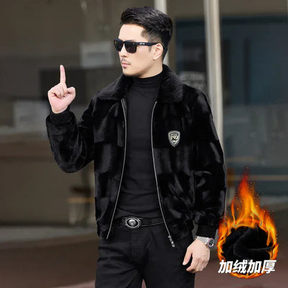 Winter thickened warm jacket middle-aged trendy business casual mink coat  lapel overcoat  short coat men's fur coat Mink fur Winter thickened warm jacket middle-aged trendy business casual mink coat  lapel overcoat  short coat men's fur coat Mink fur