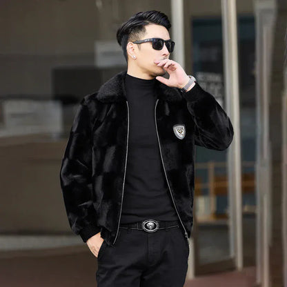 Winter thickened warm jacket middle-aged trendy business casual mink coat  lapel overcoat  short coat men's fur coat Mink fur Winter thickened warm jacket middle-aged trendy business casual mink coat  lapel overcoat  short coat men's fur coat Mink fur