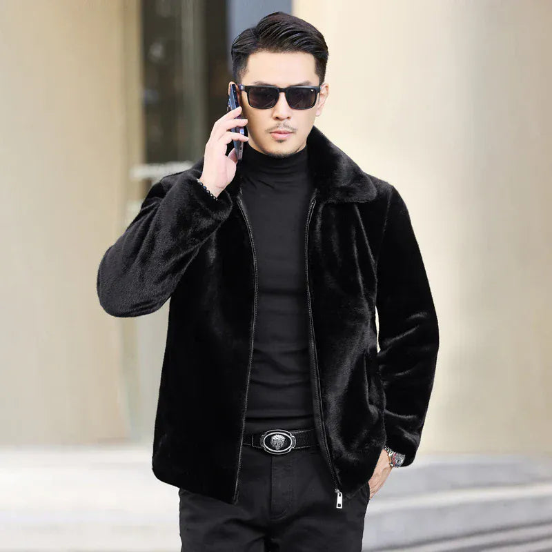 Winter thickened warm jacket middle-aged trendy business casual mink coat  lapel overcoat  short coat men's fur coat Mink fur Winter thickened warm jacket middle-aged trendy business casual mink coat  lapel overcoat  short coat men's fur coat Mink fur