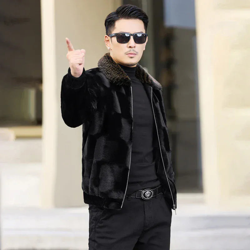 Winter thickened warm jacket middle-aged trendy business casual mink coat  lapel overcoat  short coat men's fur coat Mink fur Winter thickened warm jacket middle-aged trendy business casual mink coat  lapel overcoat  short coat men's fur coat Mink fur